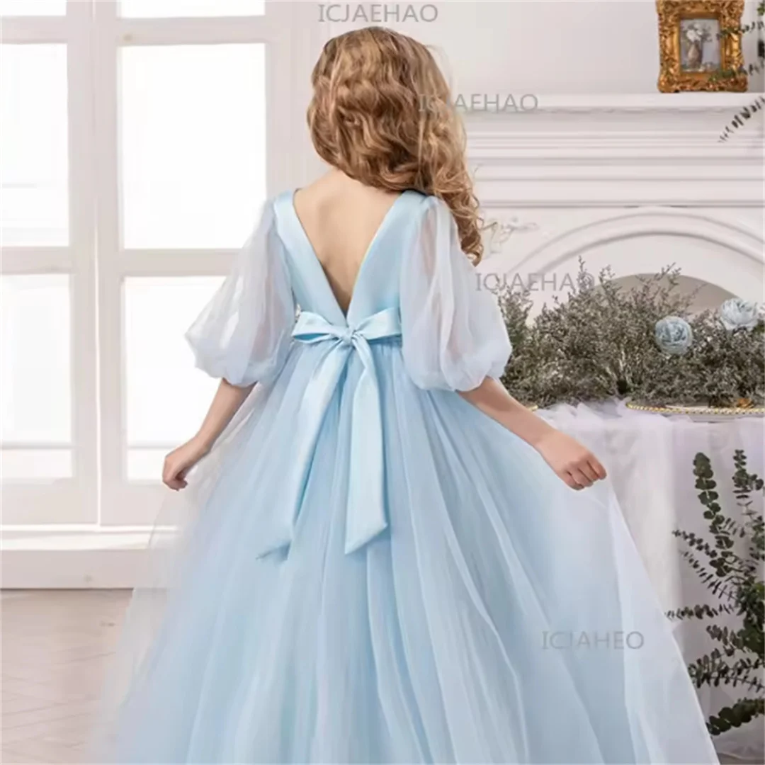 New Little Girl Birthday Party Evening Dress Children Piano Performance Tutu Long Dress Girls Wedding Flower Girl Gown Costume