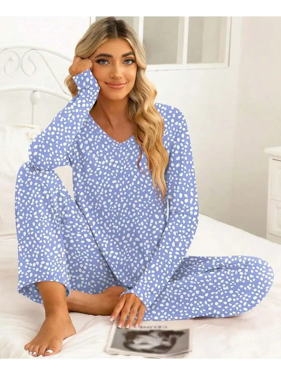 

2 Piece Womens Long Sleeve Pajama Set With Pockets, Soft Rayon Sleepwear