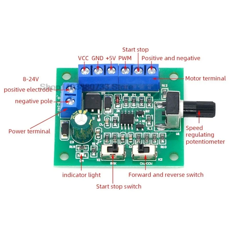 DC8-24V Brushless DC Motor Speed Controller Driver PWM Speed Control Board Pinpoint Regulator Forward And Backward Control 18KHz