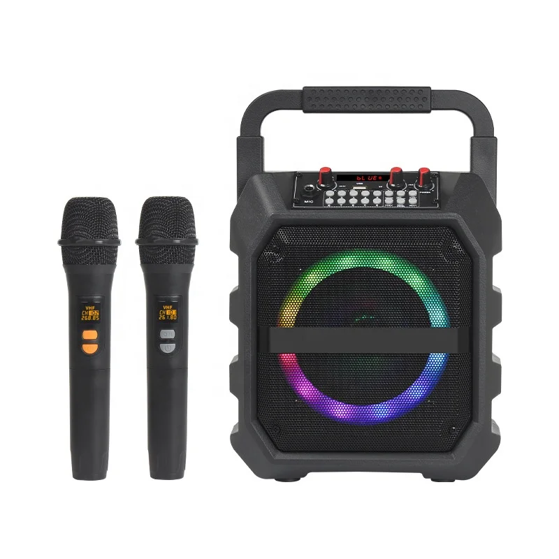 Portable 6.5 Inch Wireless for Bluetooth Speaker RGB LED Integrated Outdoor Karaoke Loudspeaker Dual Microphone Deep Bass