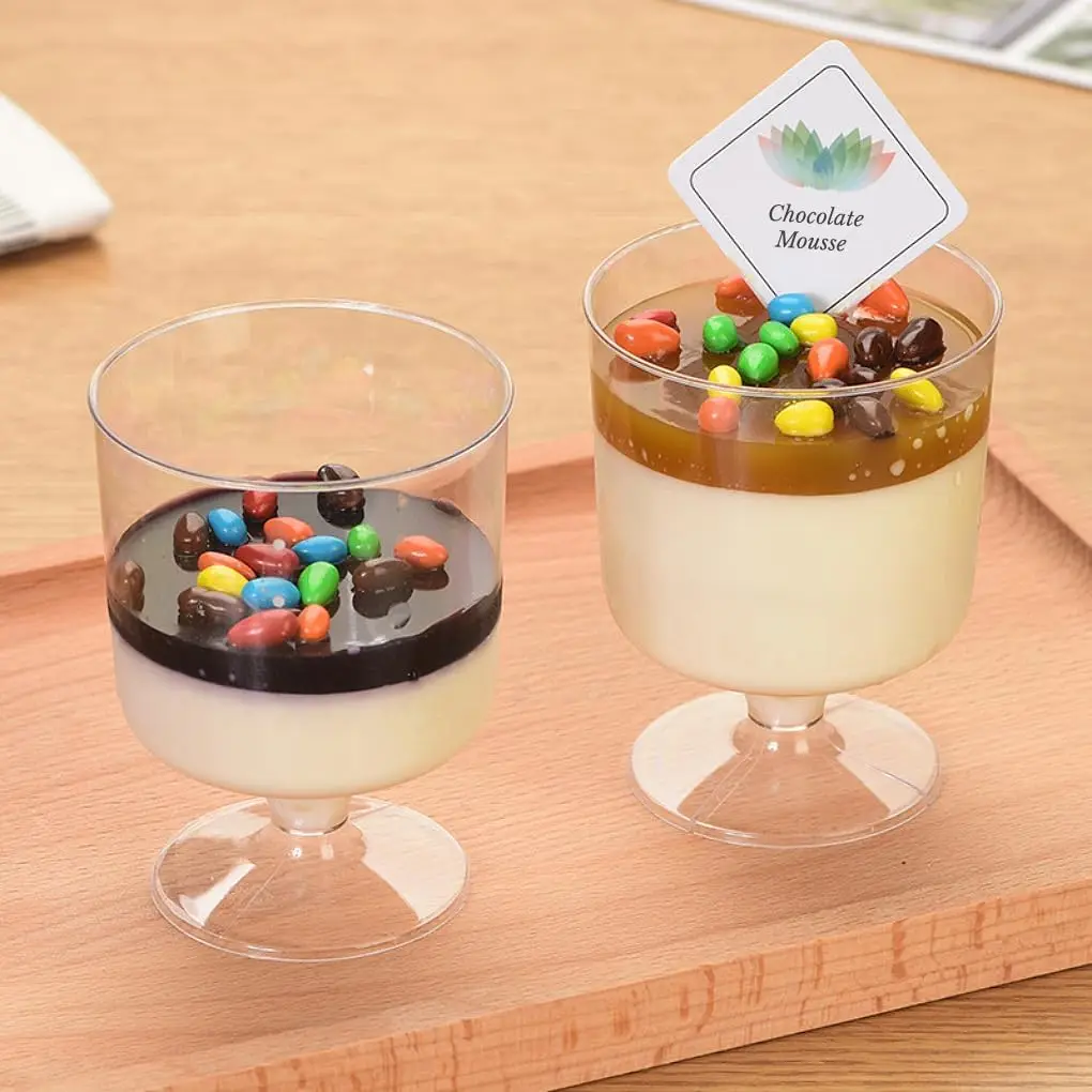 10PCS 5 oz Mini Dessert Cups with Spoons Small Dessert Cups Plastic Footed Wine Glasses for Serving Trifles, Appetizers