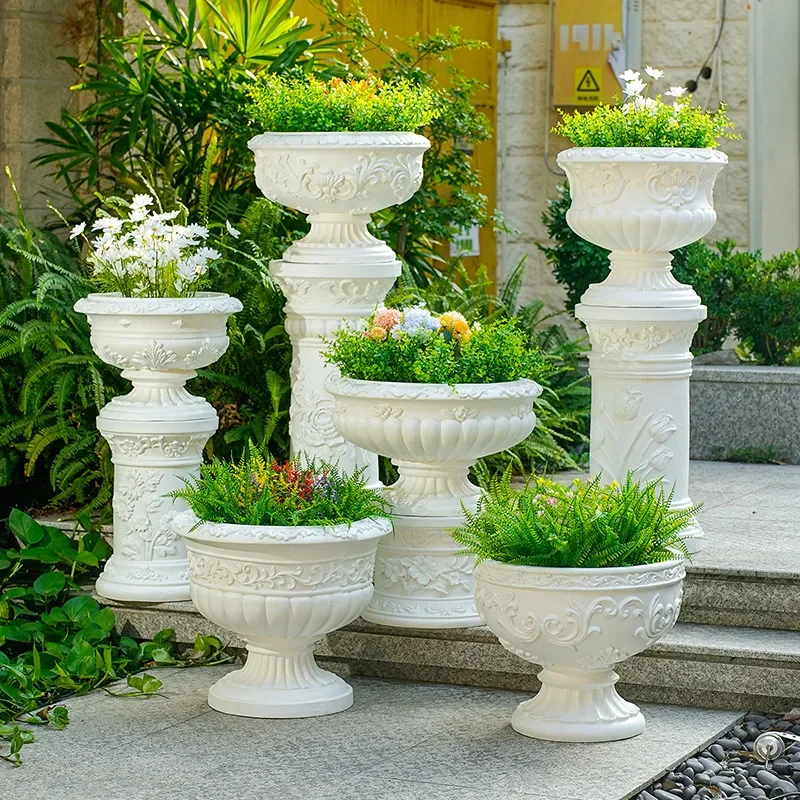 HYS retro Roman column flower pot outdoor courtyard garden decoration ornament villa entrance balcony living room large