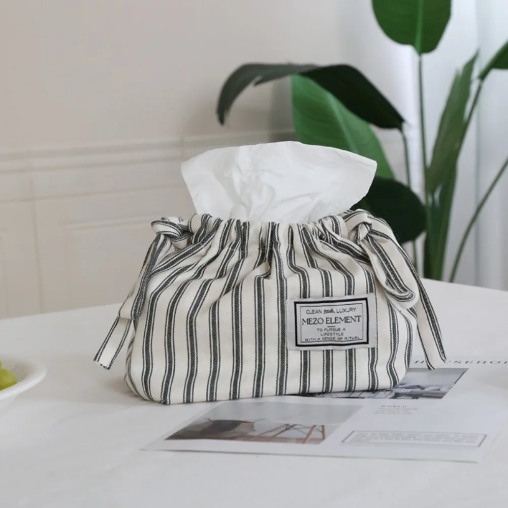 Home Use Cotton Drawstring Tissue Bag Korean Style Retro Tissue Storage Box Soft Portable Car Napkin Box Dormitory