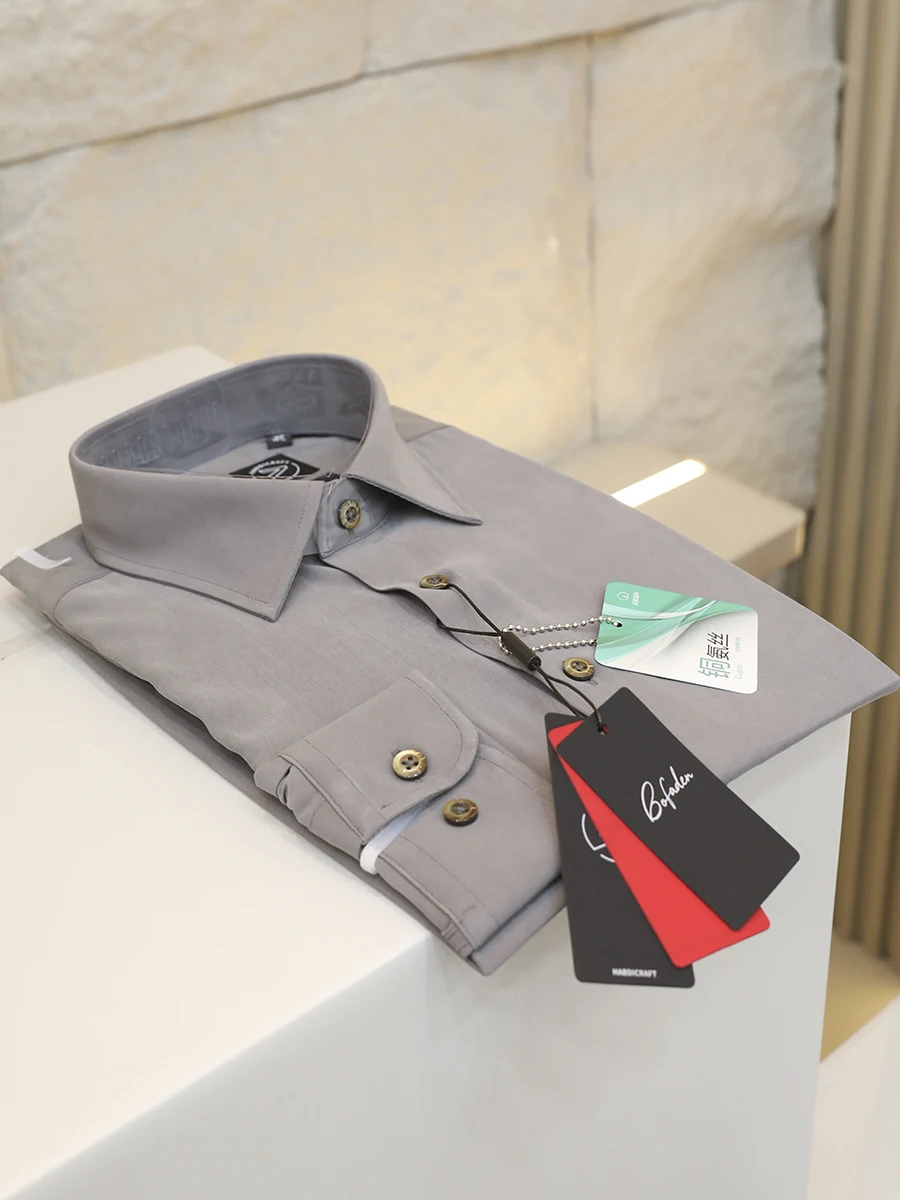 

Sand Wa Copper Ammonia Fiber irt Wior Collar Long Sve Men's Preppy Sle irt Breathable Polyester Fabric
