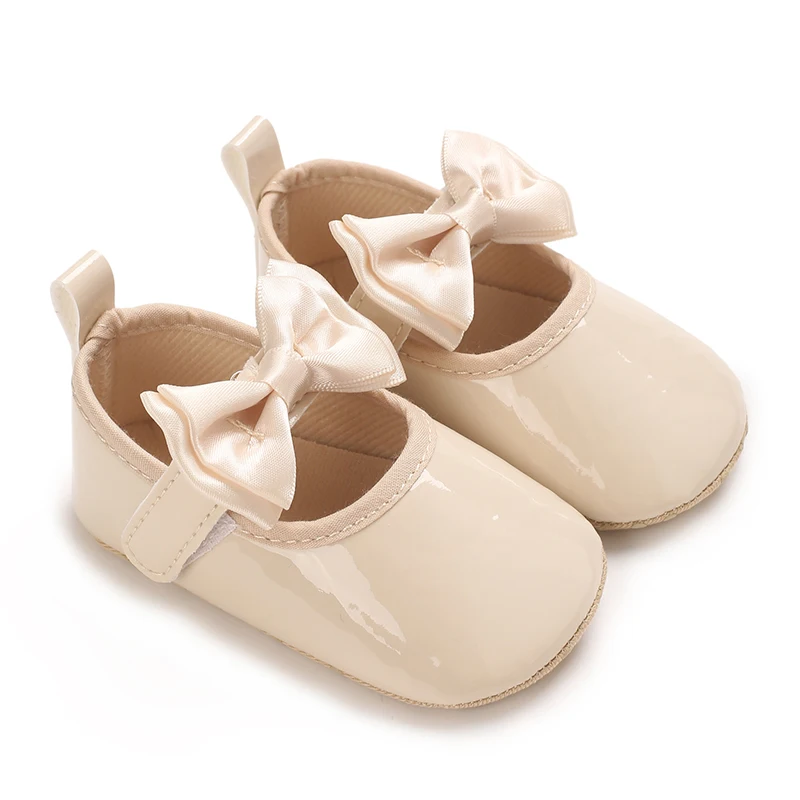 First Walker newborn casual shoes baby bow anti slip soft sole flat bottom PU newborn bow decoration Mary Janes