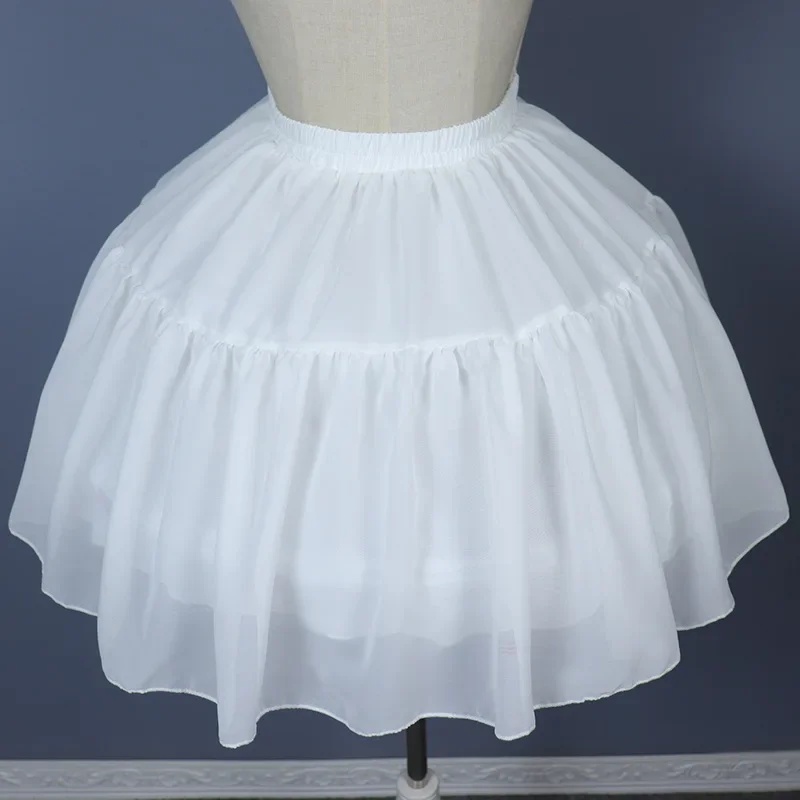 

Womens Girls Chiffon Short Petticoat Scalloped Lace Trim Lolita Cosplay Bridal Adjustable Crinoline Underskirt