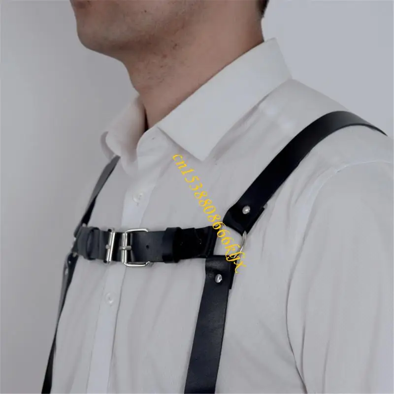 Tirantes cuero PU flexibles para hombres ajustables suspensores cintura durabilidad 066c