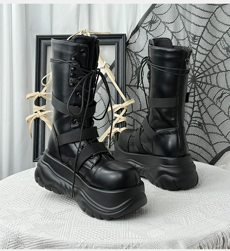 

2026 Women Ladies Original Subculture Platform Punk Style Spice Girls Functional Wind Medium Boots 7cm