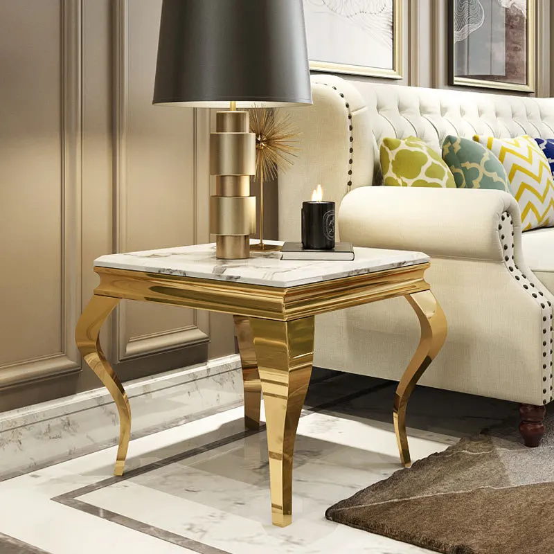 

Modern simple stainless steel marble side table, European sofa side table, small apartment living room corner table, minimalist
