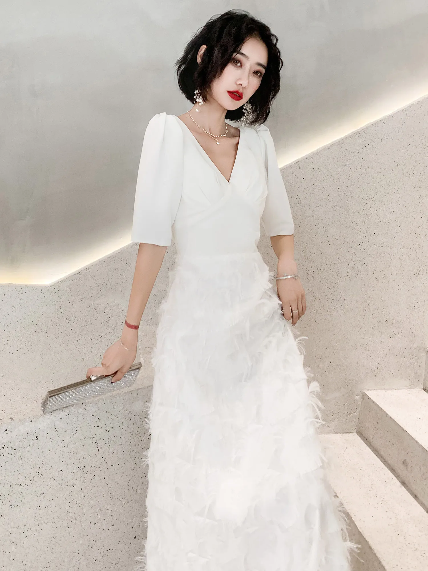 

Элегантное белое вечернее платье-макси в корейском стиле для женщин, приталенное, с эффектом стройности, для свадьбы