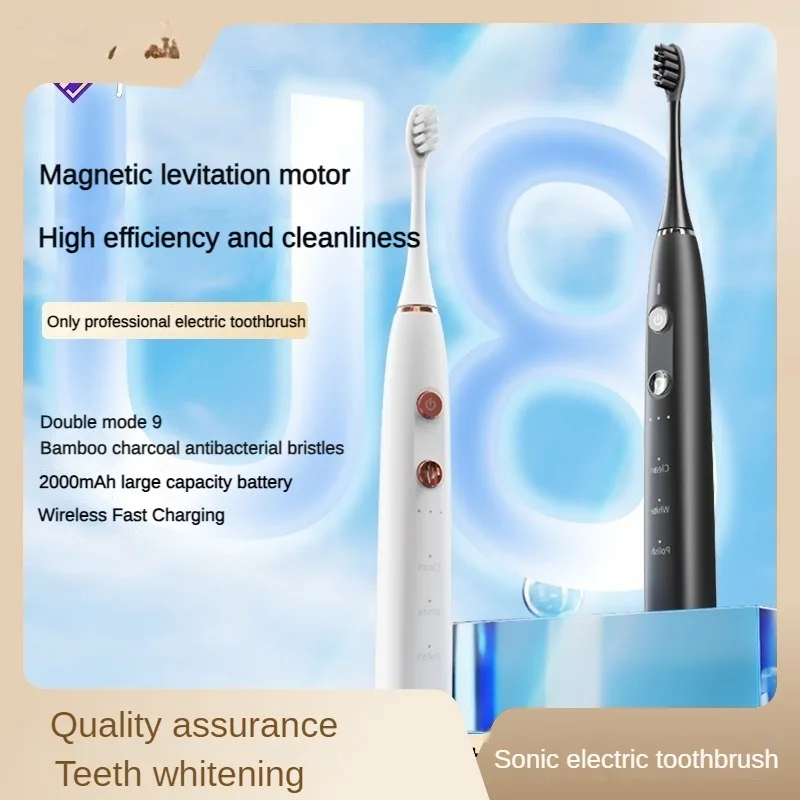 Long Endurance Toothbrush with Wireless Charging Holder Bamboo Charcoal Soft Bristles IPX7 Sonic Electric 90 days Teeth Brush