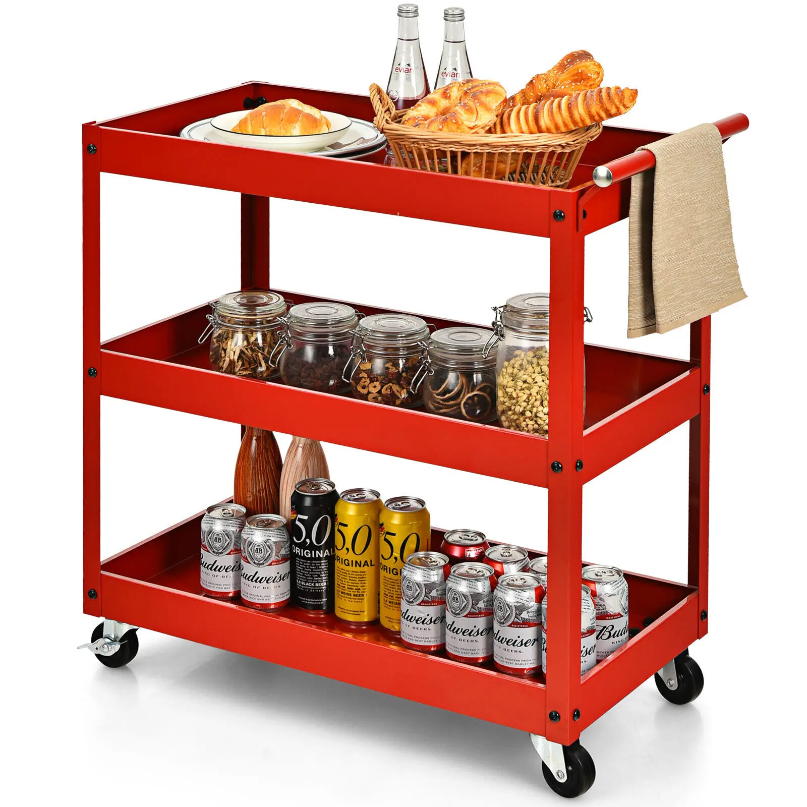 GOFLAME 3-Tier Tool Trolley Utility Cart Heavy Duty Service Cart with Lockable Wheels