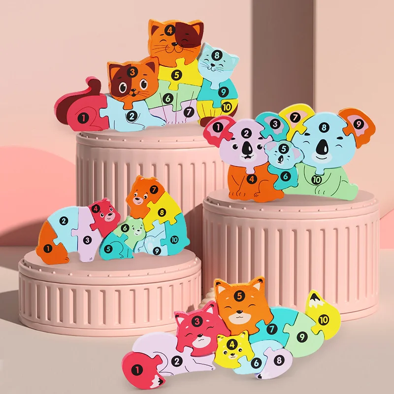 จิ๊กซอว์ไม้ปริศนาเด็กการ์ตูนสัตว์ฟ็อกซ์หมีแมว Kola 3D ปริศนาเกมเด็กการเรียนรู้ของเล่นเพื่อการศึกษาเด็ก