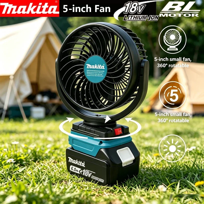 Makita 18V Cordless Green Portable Fan Outdoor Camping Portable Speed Wind Adjustment ,Desktop 5inch Table Fan USB TypeC