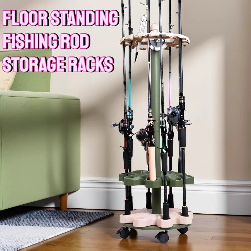 

Портативная вращающаяся напольная стойка для хранения удочек без сверления, стеллаж для демонстрации рыболовных снастей, аксессуары для рыбалки