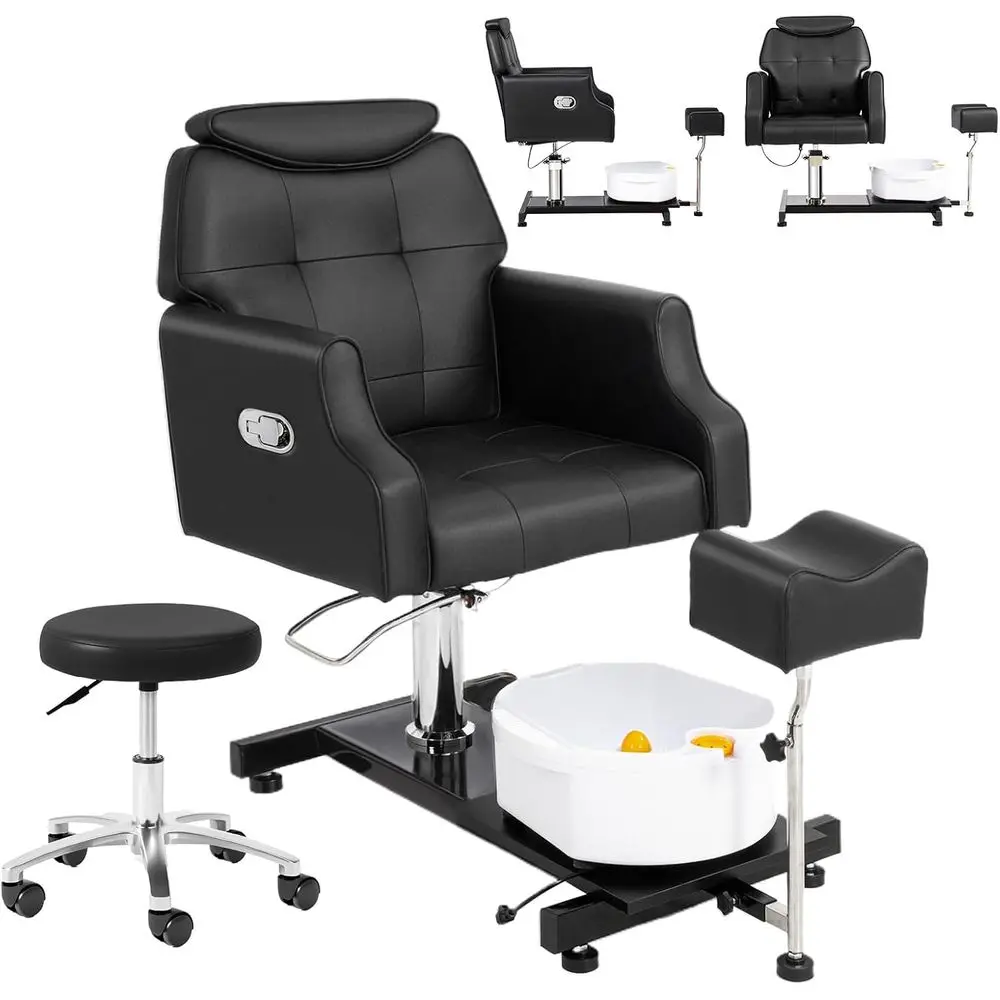 Pedicure Chair with Stool & Bubble Massage, 360° Rotation Hydraulic Adjustable Seat, Pedi Station for Nail Tech Beauty Spa or Ho