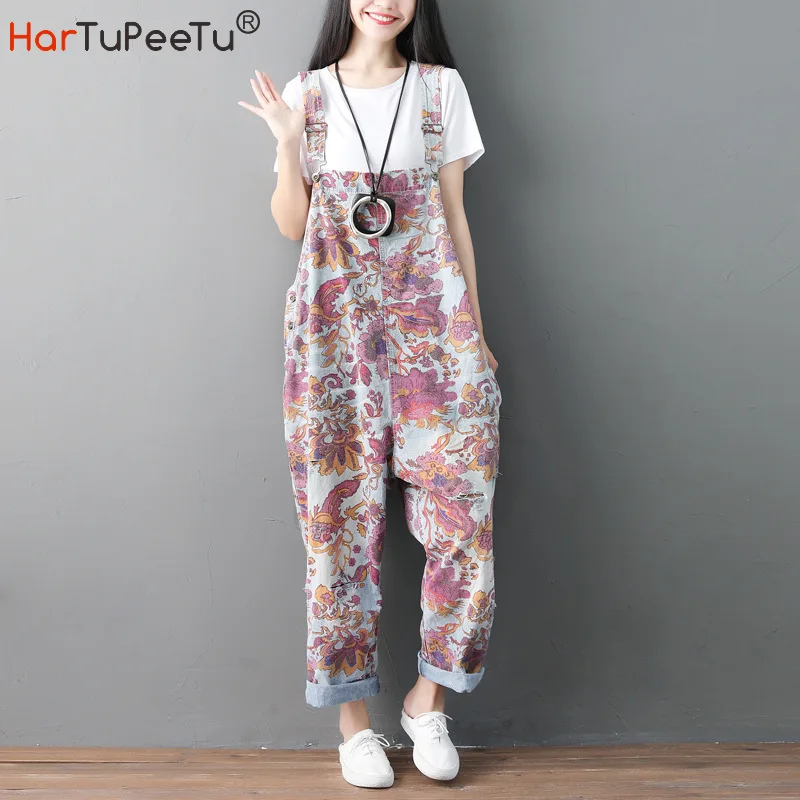 

Floral Print Jumpsuit Women 2022 Retro Baggy Bib Pants Summer Autumn Japan Style Loose Casual Girls Overalls Trousers