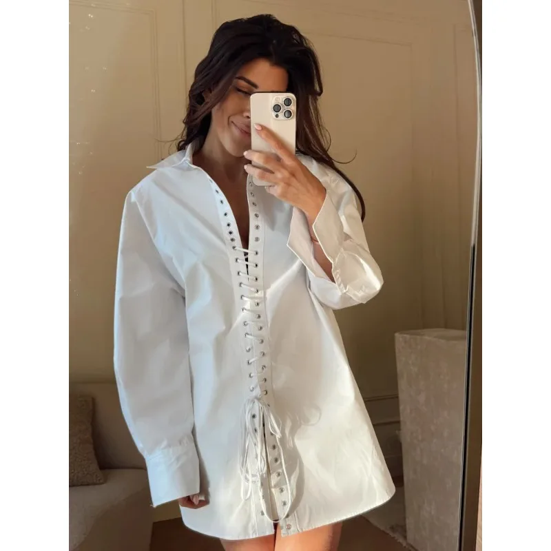 

Женская рубашка с фронтальной шнуровкой в стиле французского дизайна