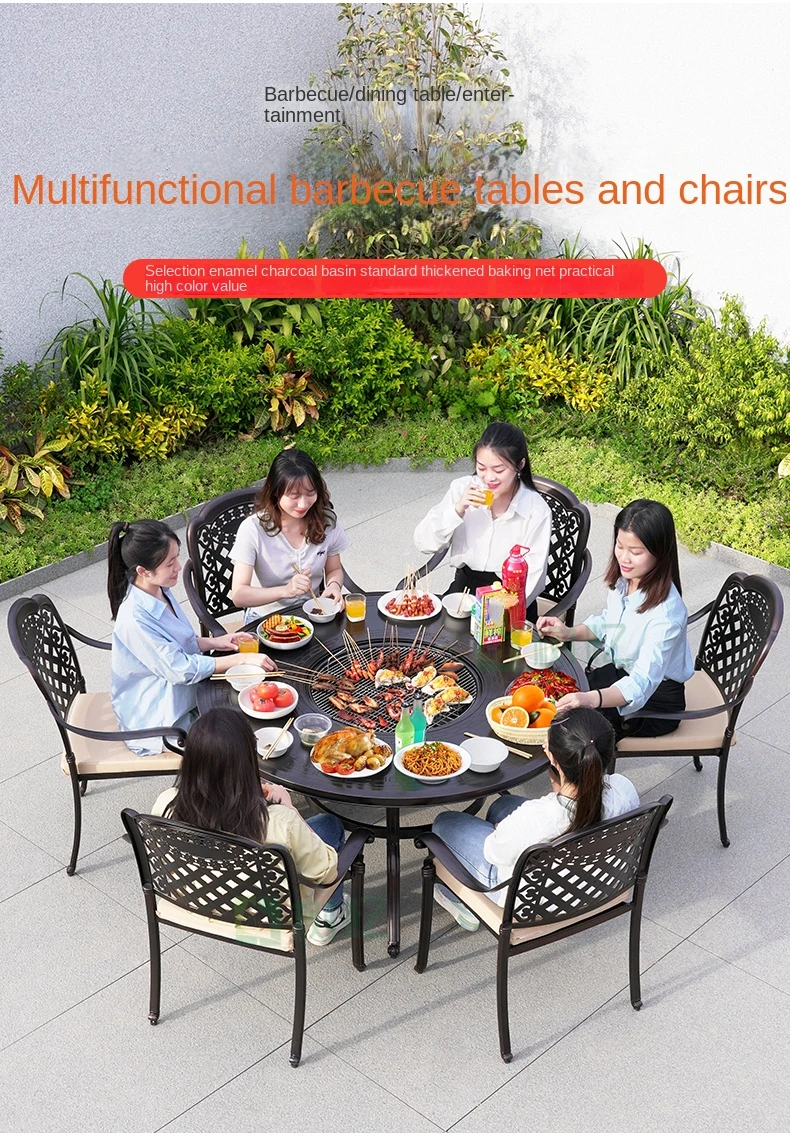 

Outdoor Barbecue Table and Chair Courtyard Outdoor Garden Terrace Leisure Combination Household Carbon Roasted Charcoal