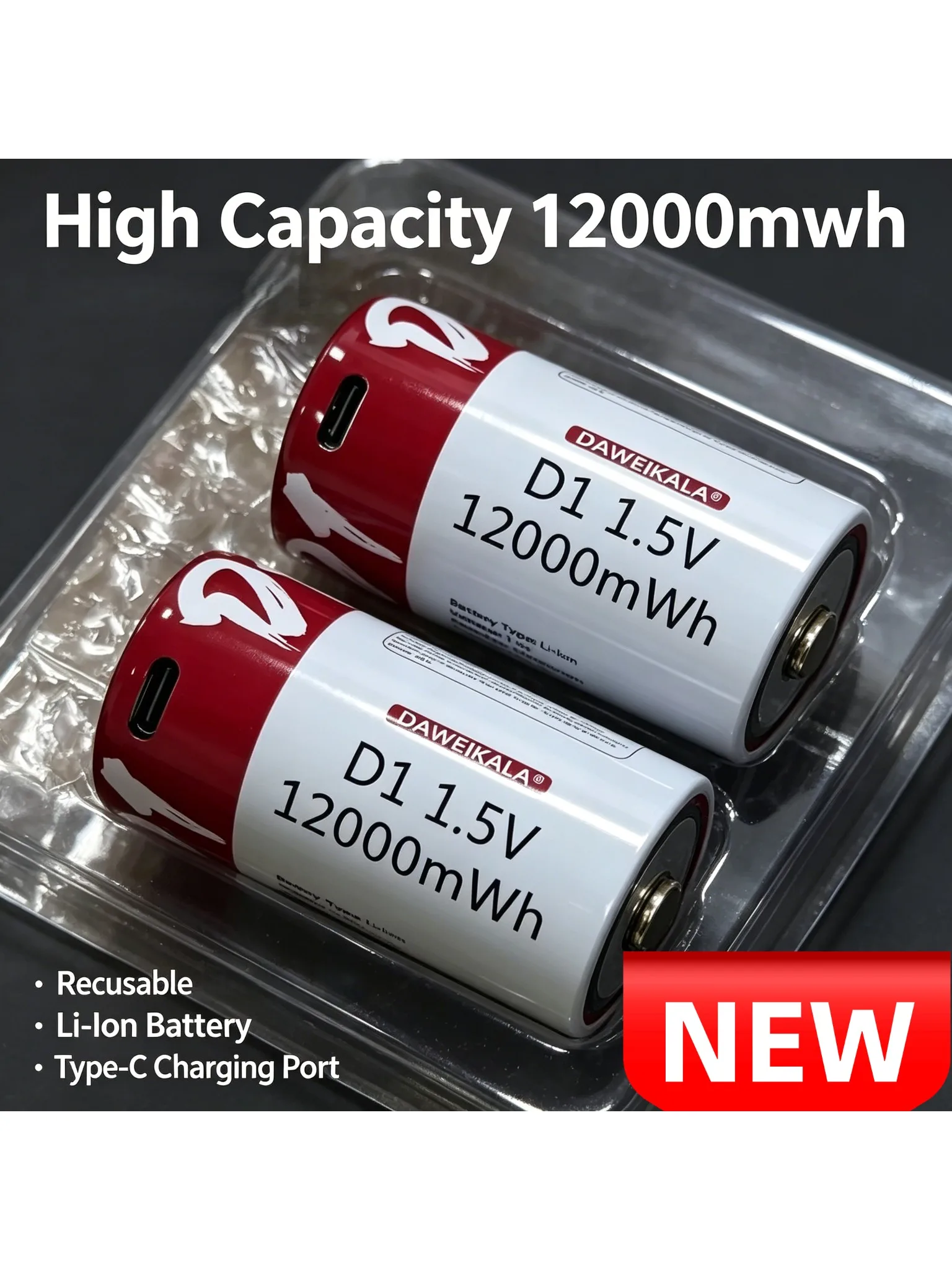 Akumulator litowy USB 1.5V rozmiar D, 12000mAh, do ładowania, do latarek, podgrzewaczy wody, kuchenek gazowych, zabawek. — zdjęcie produktu 7