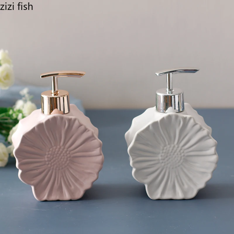 Home Bathroom Supplies Ceramics Hand Sanitizer Bottle Flowers Shell Lotion Bottle Press Split Bottle Soap Dispenser Empty Bottle