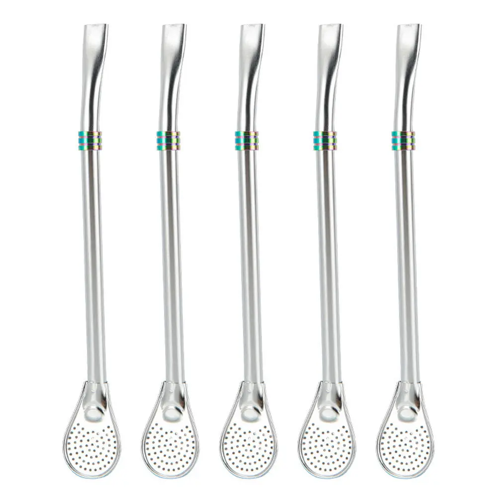 

5pcs Stainless Steel Spoon Hollow Out Filtering Design For Coffee Tea Stirring Straw Bar Restaurant Party Home Use Mixing Tool