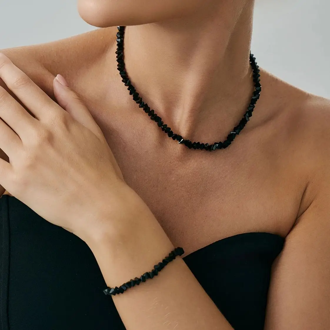 SHIXIN Elegant Crystal Bead Chain Short Choker Necklace Bangle Jewelry Set for Women Exquisite Banquet Clavicle Chain Lady Gift