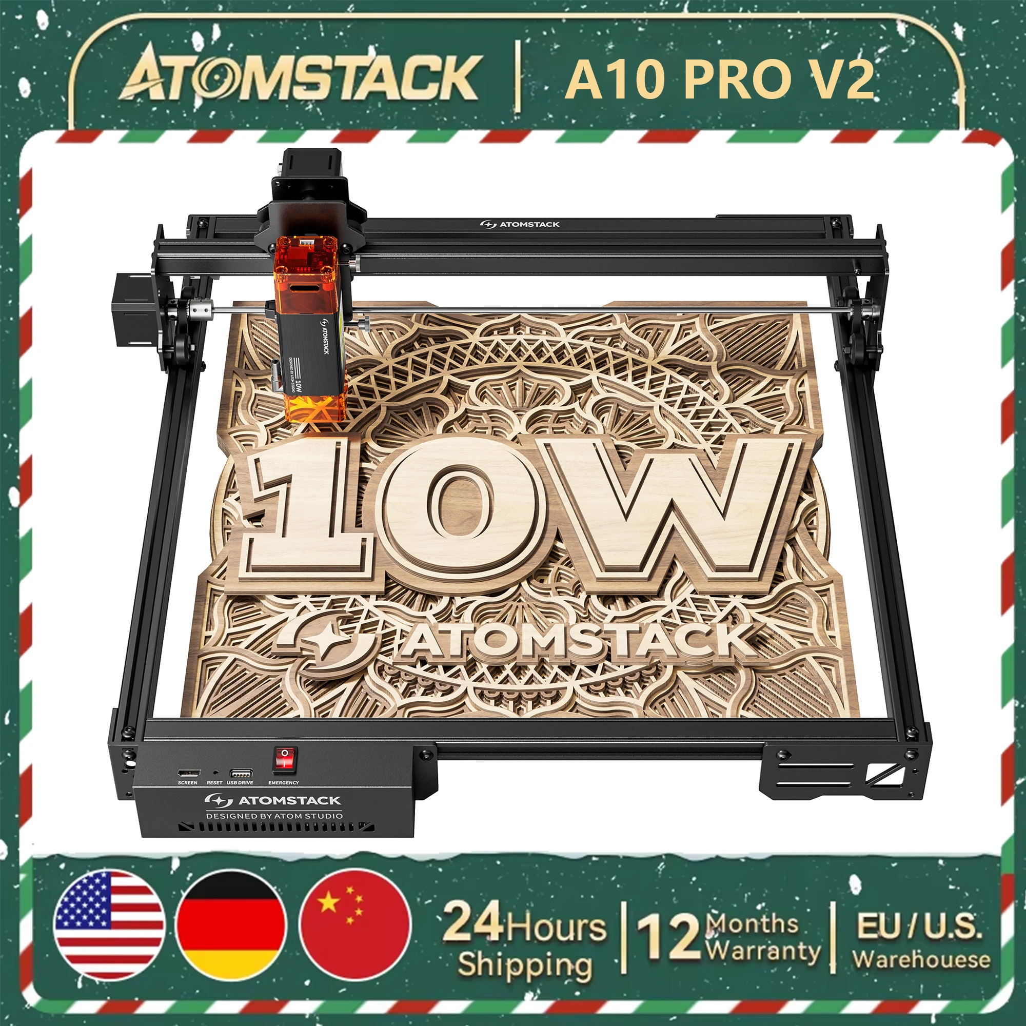 ATOMSTACK A10 PRO V2 Laser 10W Cutting CNC Engraving Machine 410*380mm Engrave Metal Wood Acrylic Fixed Focus Laser CNC