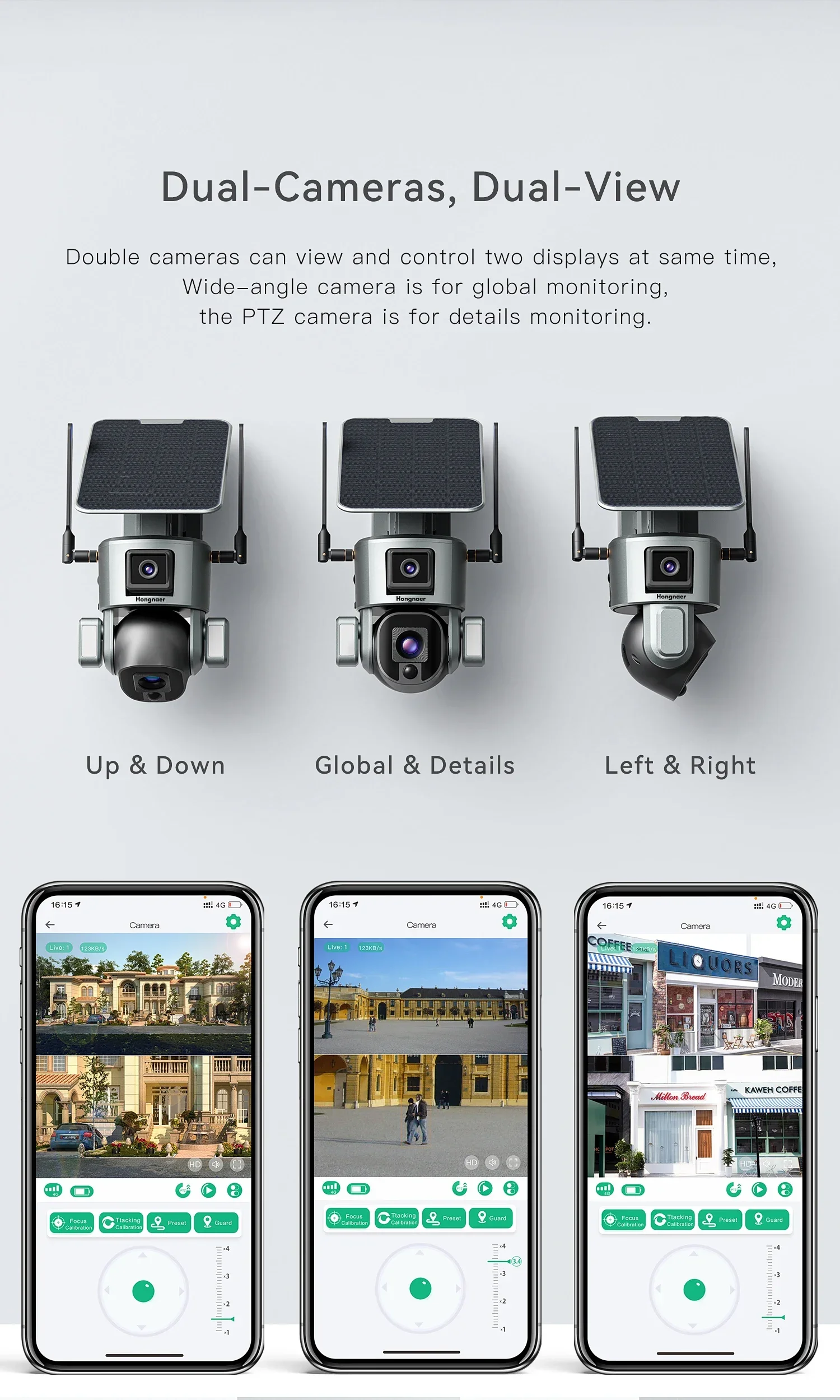 Hongnaer 8MP Wireless Solar Powered Surveil IP PTZ Camera Niview Dual Lens 20X Zoom 4K Outdoor WiFi Security Solar CCTV Camera