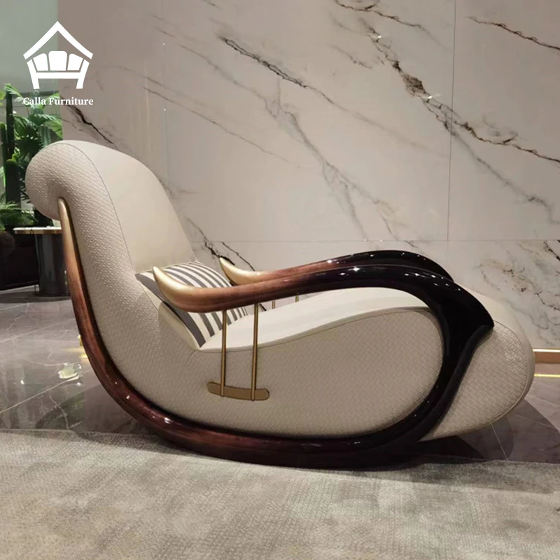 Leisure Recliner Lazy Sofa Rocking Chair Balcony Single Sofa Genuine Leather Leisure Chair for Living Room Furniture