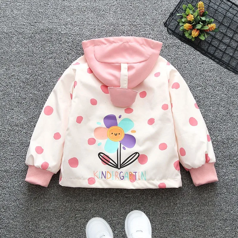 Kids Girls Windbreaker Autumn Jacket Fashion Zipper Hooded Coat Splicing Print Outerwear New Kids Outdoors Casual Clothing 1-8 Y