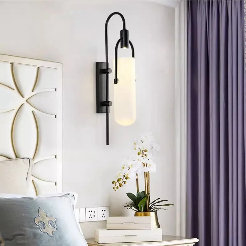 Retro Luxury Glass and Iron Wall Lamp Hotel Staircase Hallway Bedroom Headboard Background Wall Decor LED Sconces Indoor Fixture