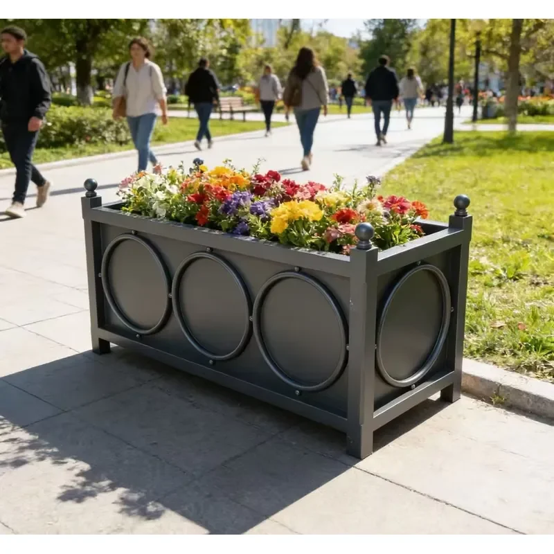 Large Square Metal Flower Pot Modern Wrought Iron Garden Planter Durable Galvanized Outdoor Floor Vase Eco Friendly Home