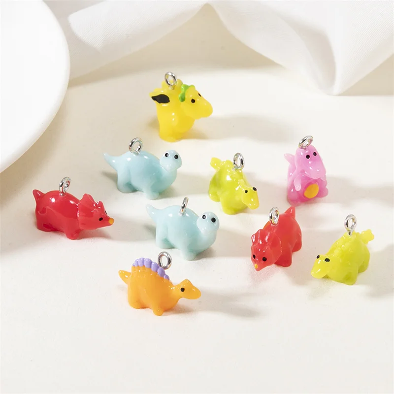 10pcs 3D Colorful Small Triceratops Dinosaur Resin Charms Kawaii Animal Pendant For Earring Keychain Diy Jewelry Accessories