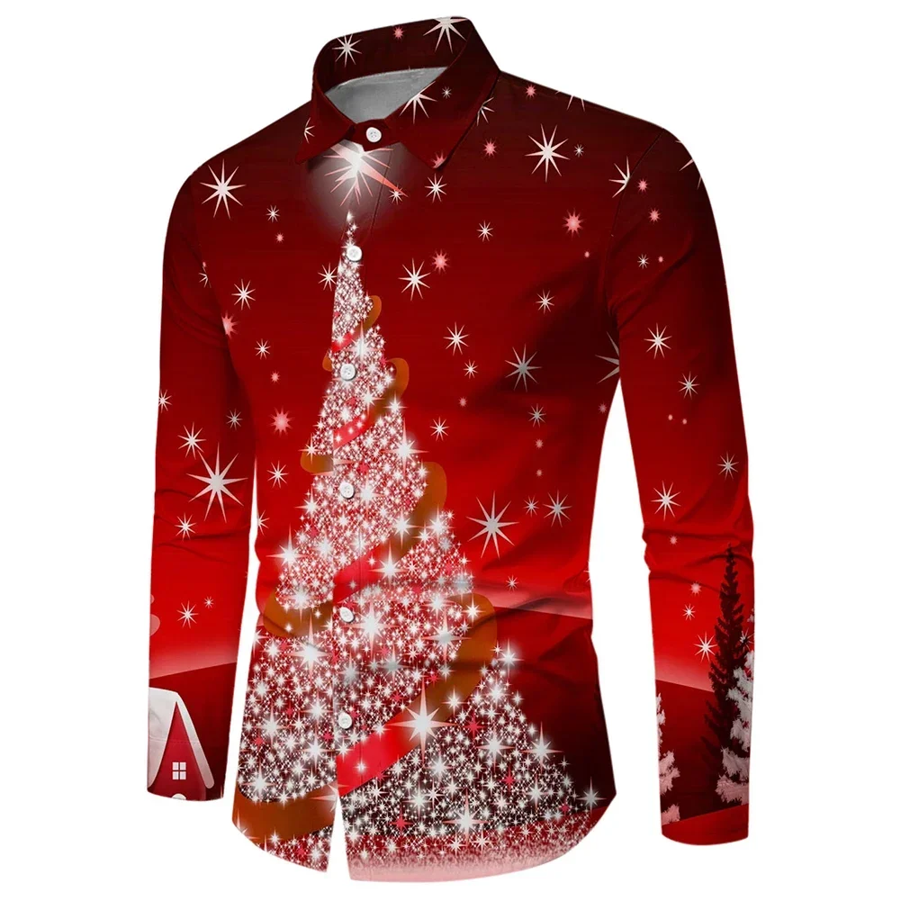 Chemise de Noël décontractée à manches longues pour hommes, col à revers, chemise régulière masculine, commande légère 3D, 03, vacances