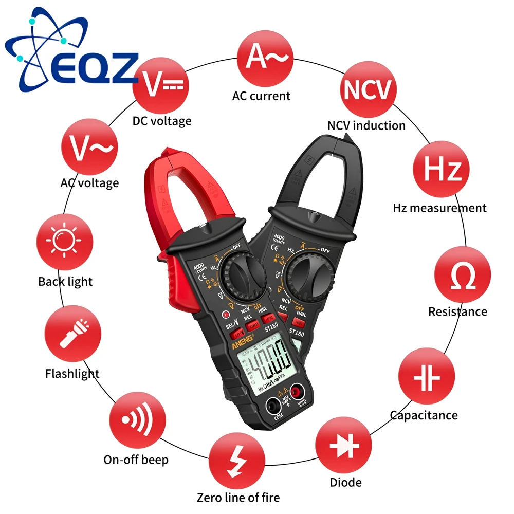 

ANENG ST180 4000 Counts Digital Clamp Meter AC Current Multimeter Ammeter Voltage Tester Car Amp Hz Capacitance NCV Ohm Tool