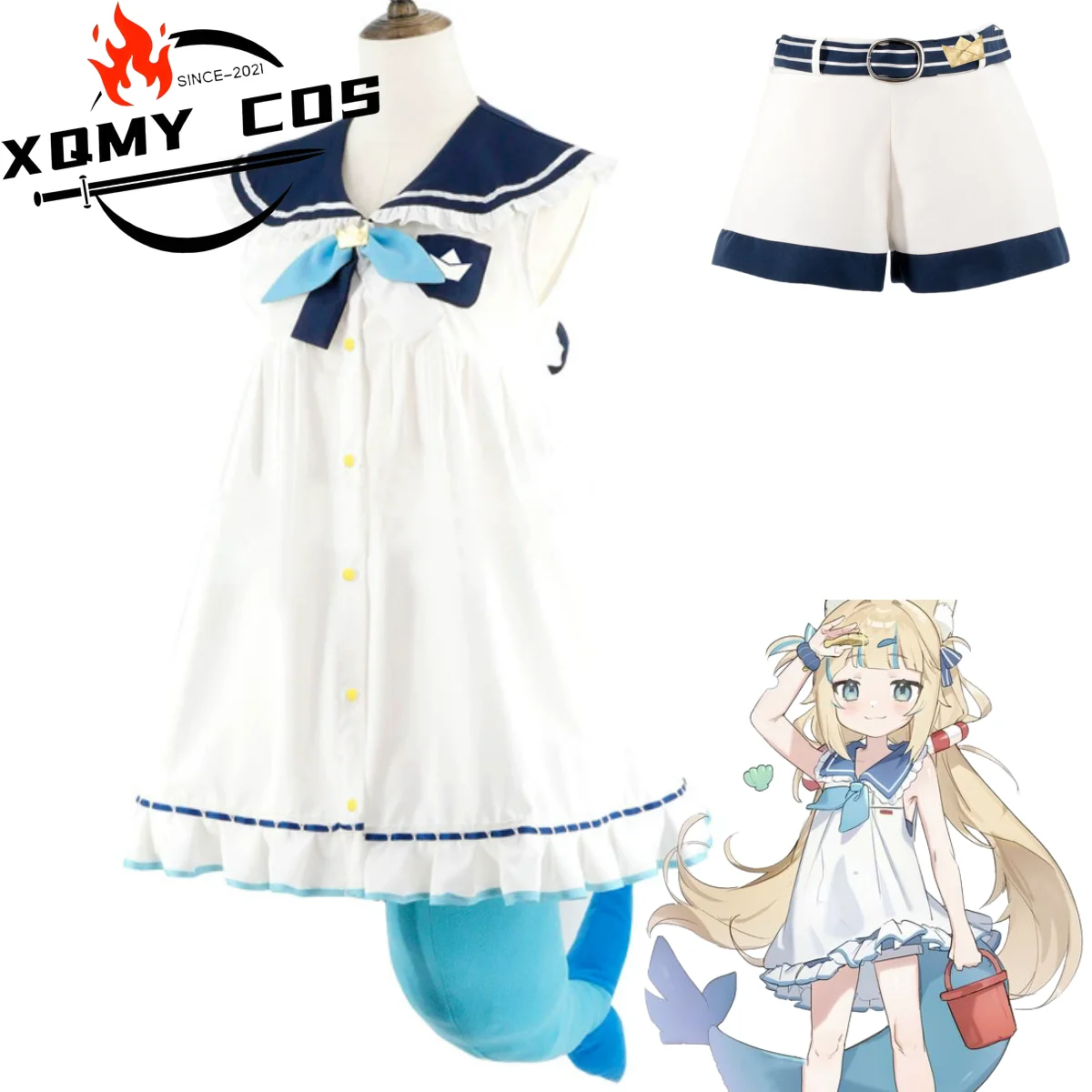 XQVirtual YouTuber Gura تناسخ القرش Sameko Saba أزياء تنكرية Vtuber Hololive فستان ذيل امرأة Kawaii بدلة الحفلات