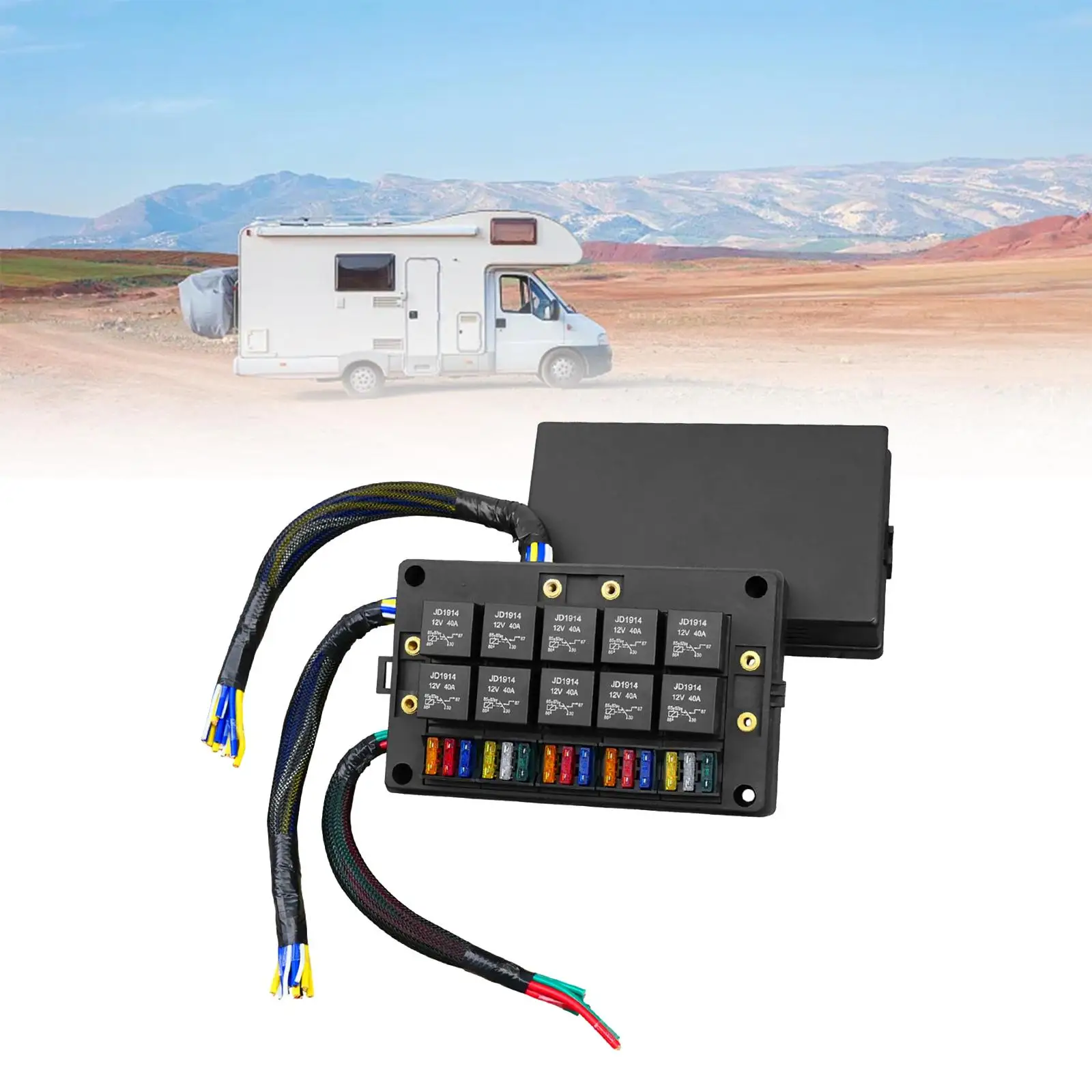 12V Fuse and Relay Box Kit Relay Holder 15 Atc Ato Fuse Slots Universal 10 Relay Slots for Truck Bus Marine Boat