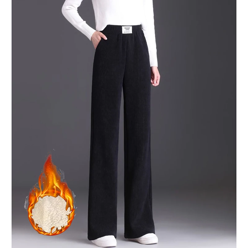 Hot Sale Snow Warm Fleece Pants 2025 Women Classic Fashion Plush Trousers Lady Chic Korean High Waist Thermal Pants
