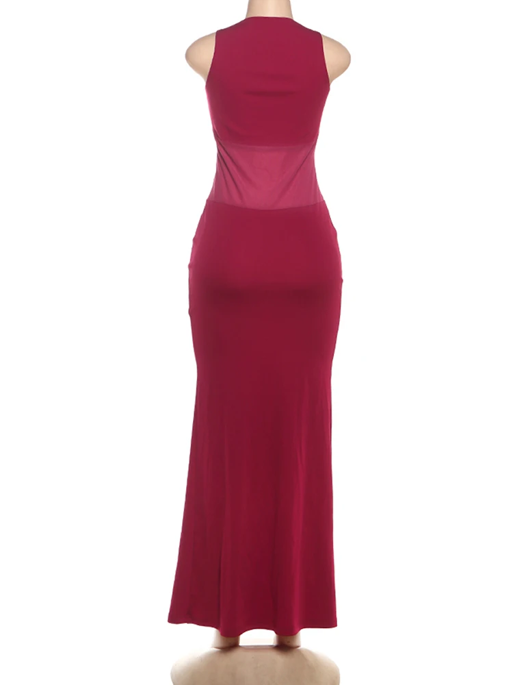 فساتين طويلة بحزام كتف شفاف من Kliou للسيدات بياقة على شكل حرف U بدون أكمام مرقعة بخصر عالٍ لحفلات أعياد الميلاد فساتين ضيقة أنيقة