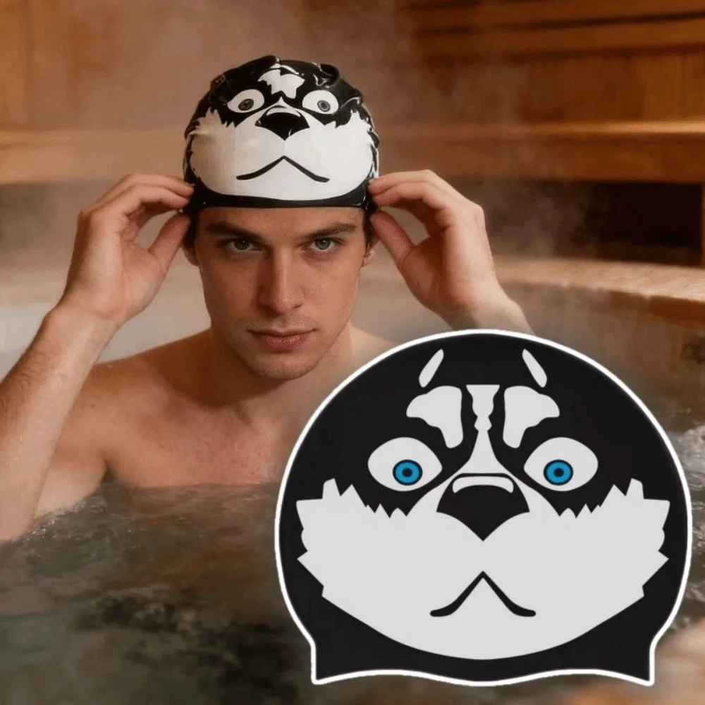 

Swim Head Hood Creative Swimming Hat Funny Dog Silicone Swim Cap Silicone Anti Slip Bathing Caps Swimming Pool