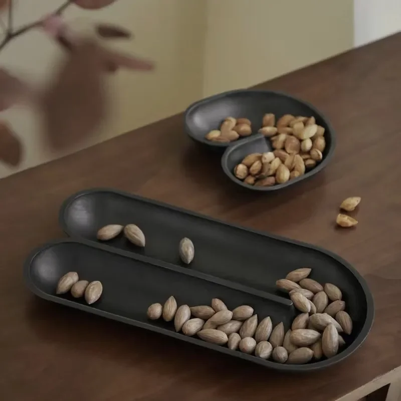 Black Metal Nut Plate Gem Snack Tray Dining Table Decor Storage Dish Good Luck Ornament Pair Set Home Kitchen Accessories
