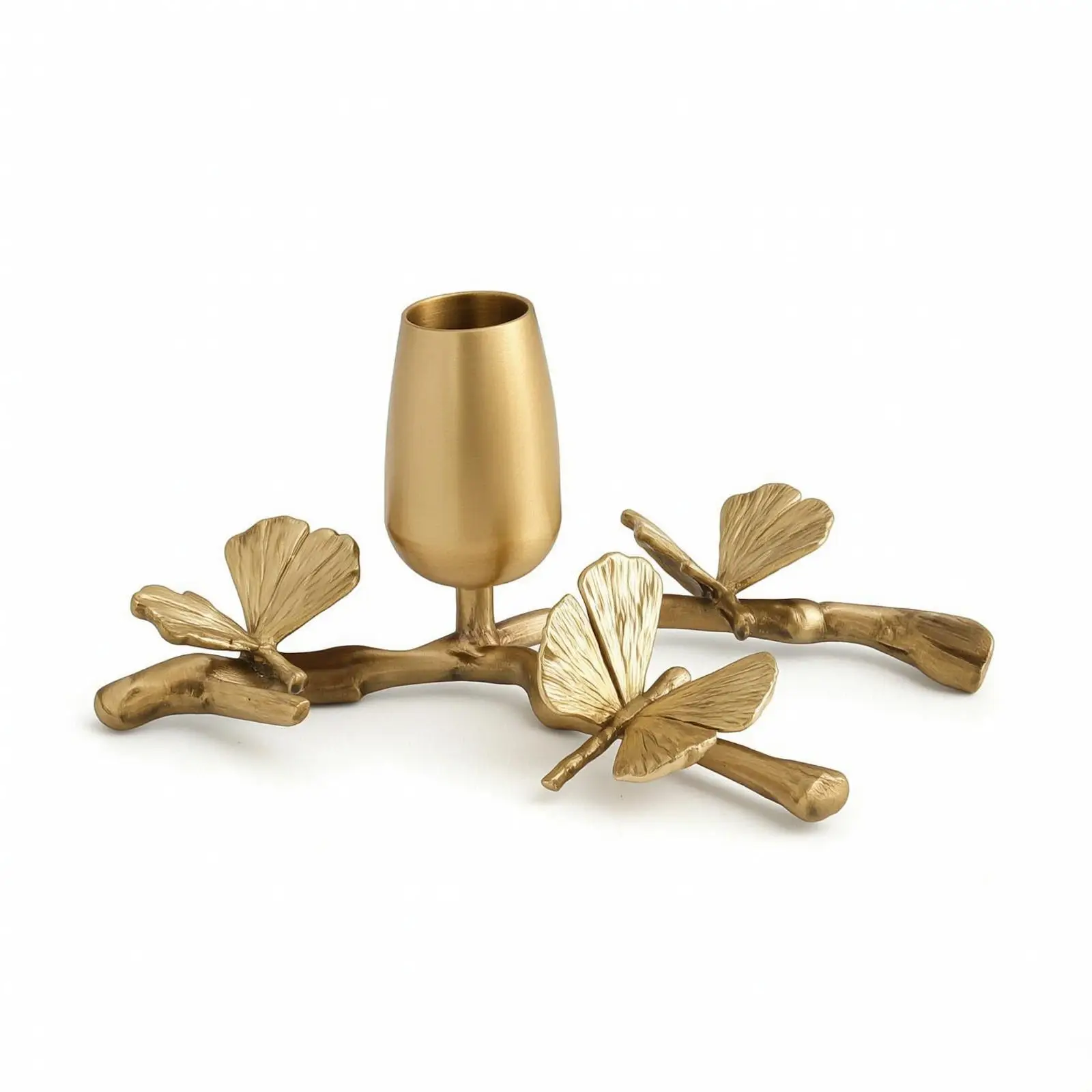 Decorative Gold Brass Candlestick Holder with Branch Base for Dinner Table Centerpiece Mantel Shelf Living Room Wedding Decor