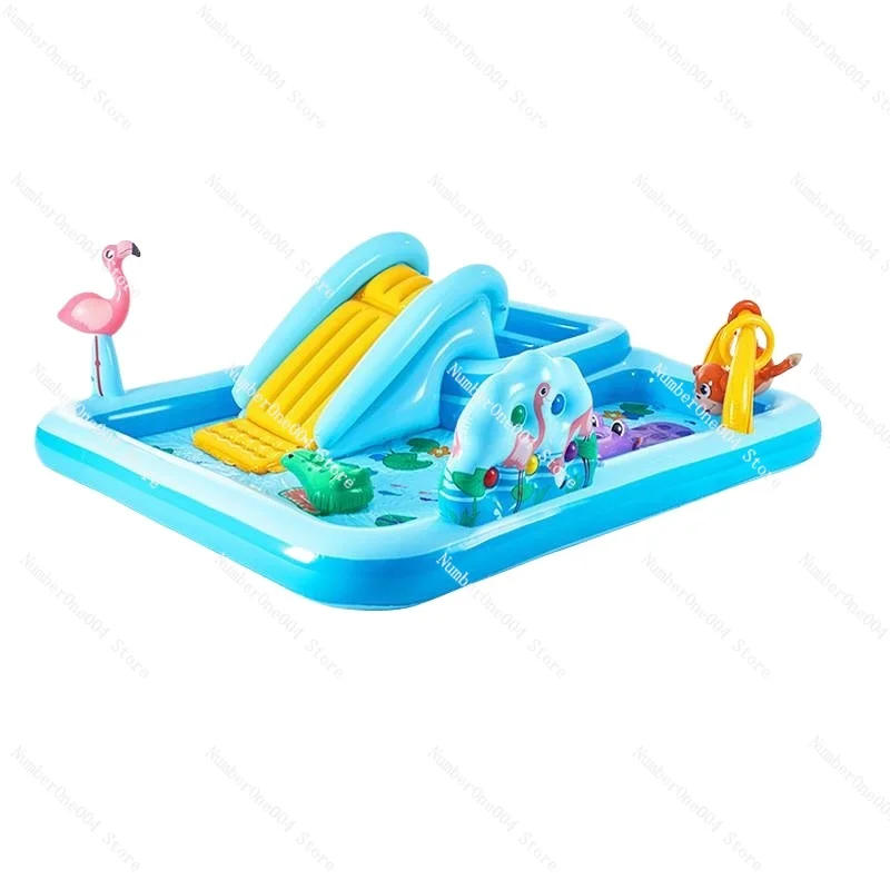 

Inflatable Kids Slide Pool Water Spray Bouncy Castle Outdoor Family Play Center