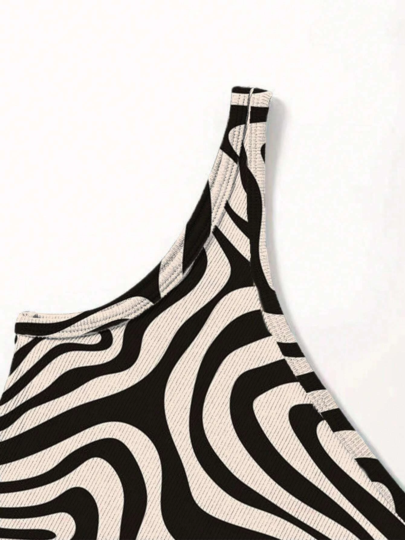 Sexy One Shoulder Zebra Print Striped Crop Top Women Summer Y2K Clothes Casual Sleeveless Backless Rib-knit Tank Top Streetwear