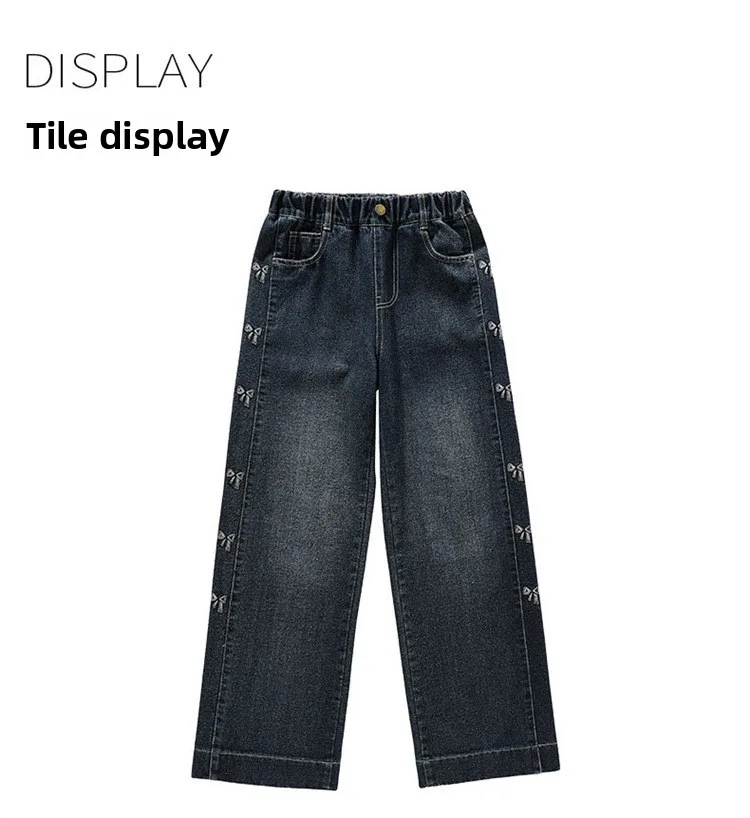 Neue Mädchen-Jeans mit Fleecefutter, Herbst-Winter, dicke, warme Kinderhose mit geradem Bein, Kinder-Allzweck-Jeanshose mit Polarfleece – Detail 22