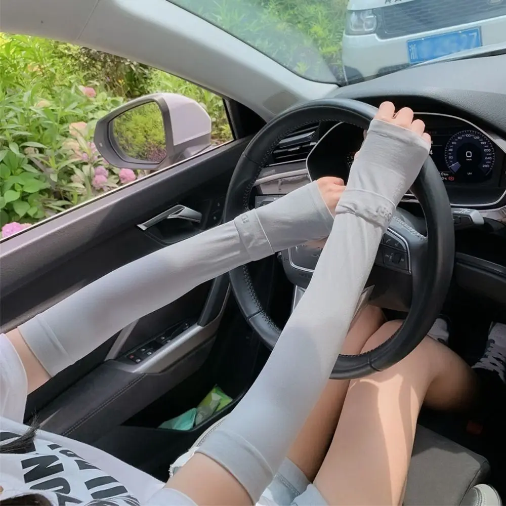Letter Ice Silk Sleeves Long Anti-UV Solid Color Sun Protection Cover Driving Gloves Long-sleeved Glove Sunscreen Sleeve Girls