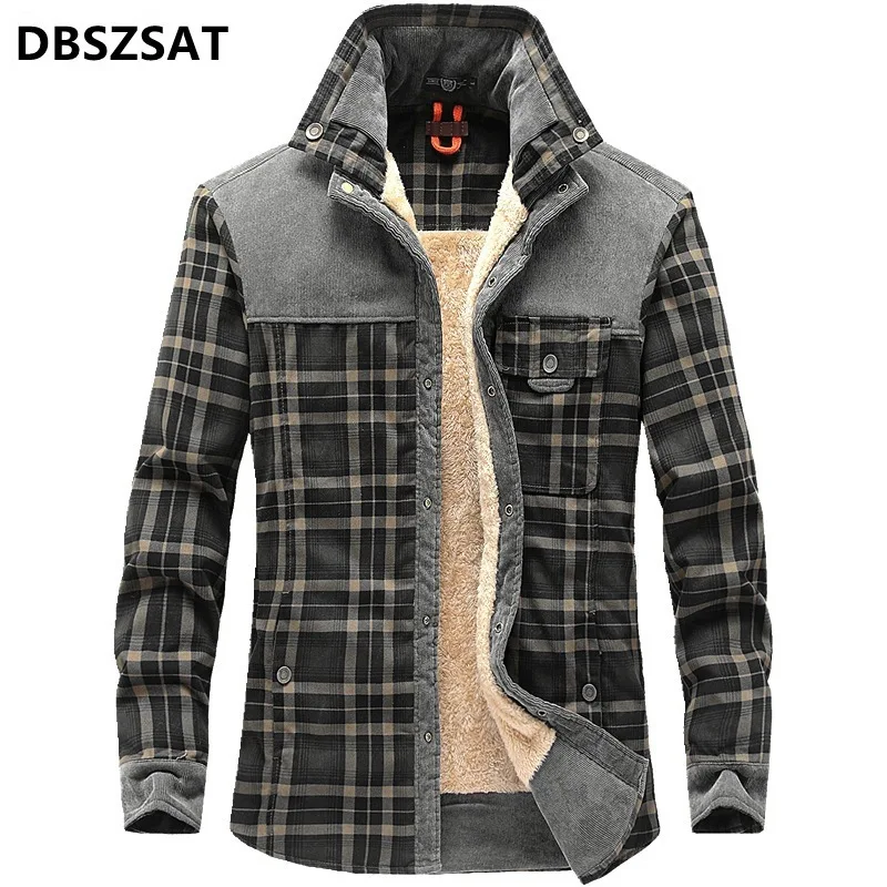 Men Winter Plaid Shirts Jackets Fleece Warm Shirts Coats High Quality Men Cotton Fit Business Casual Outerwear Shirts Jackets 4