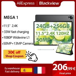 Blackview-Tablette Android 13 Mega 1 avec étui, 12 Go de RAM, 2024 Go de ROM, 11.5 