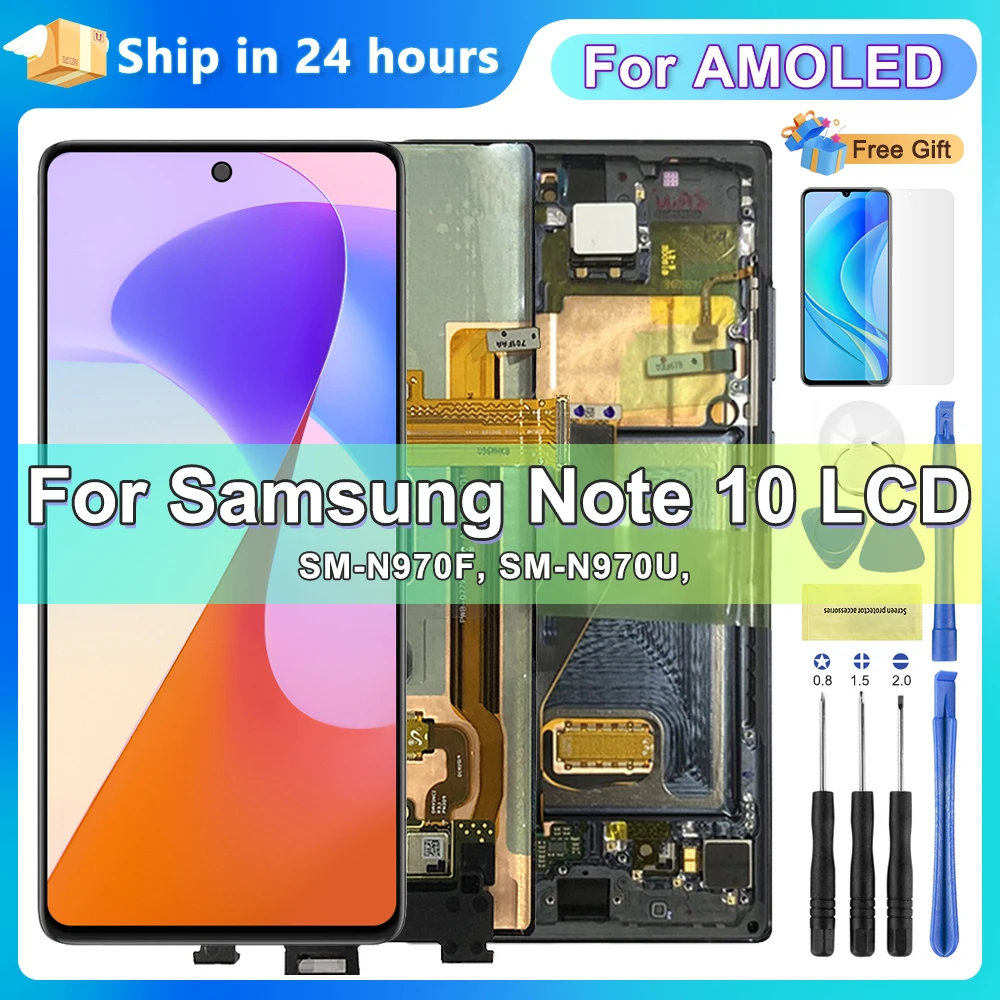 

Super AMOLED Note 10 Display For Samsung Galaxy Note 10 N970F N970 N9700 LCD Touch Screen Digitizer Assembly Replacement Tested